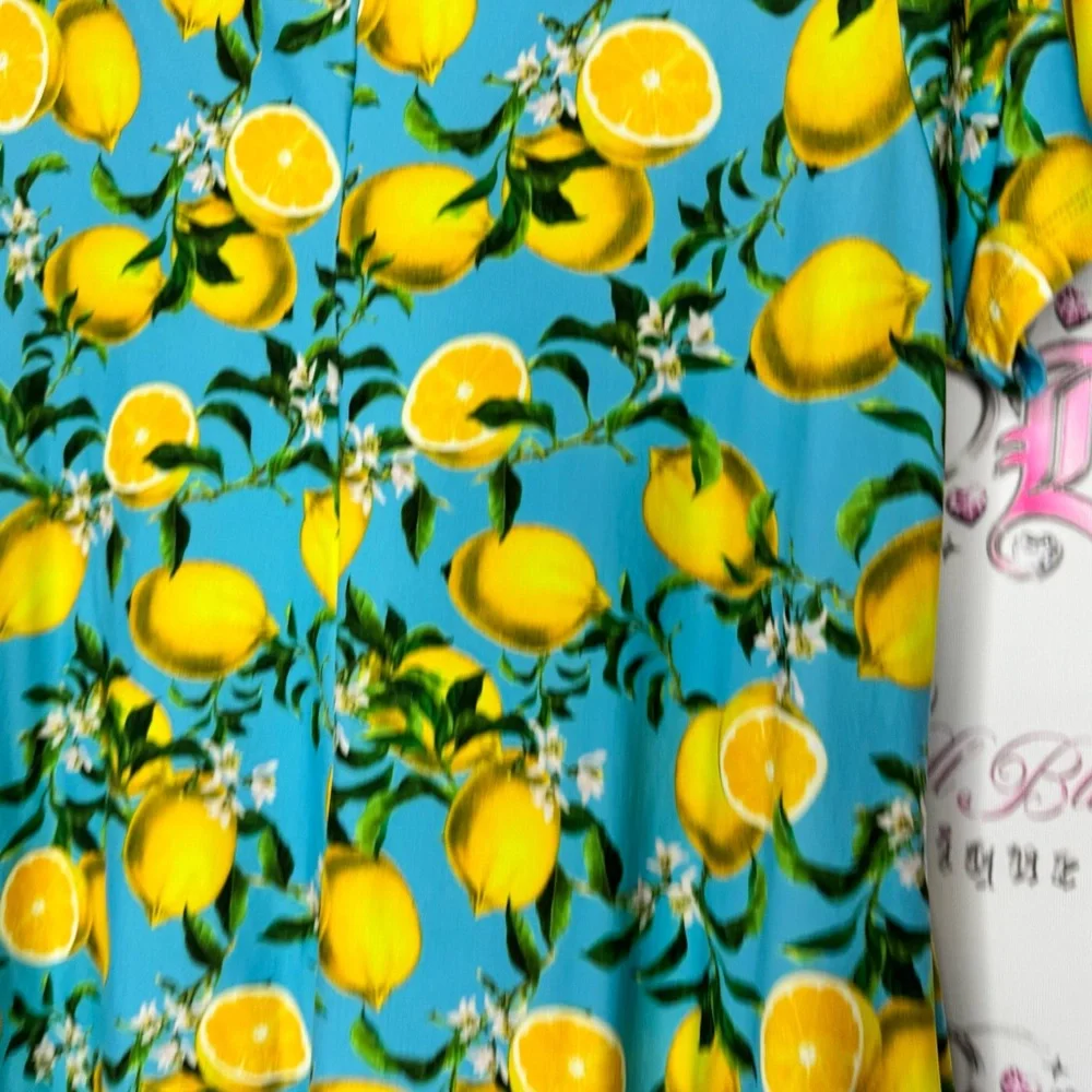 Yelete dress Lemon Print Blue yellow pockets on sides Tshirt style - Picture 6 of 11
